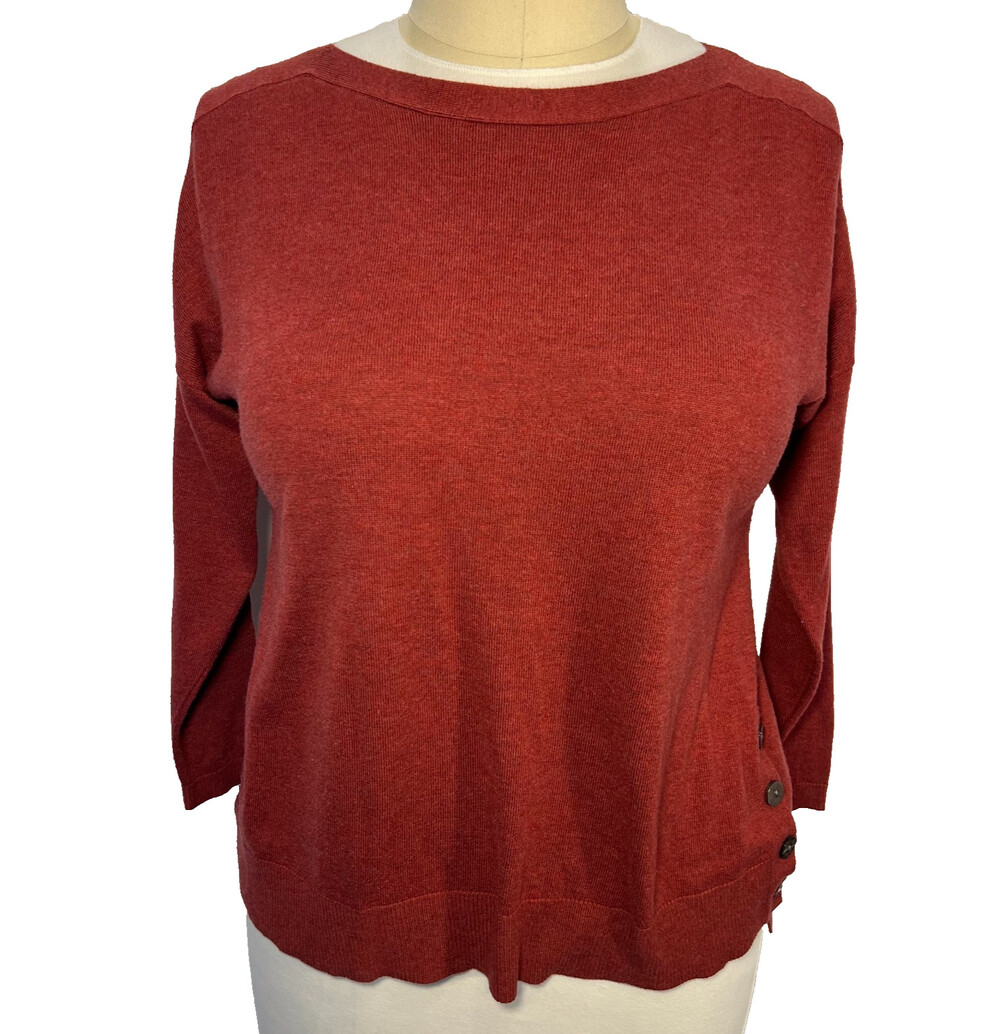 Chico's Sweater Womens L (2) Solid Brownish Red 3/4 Dolman Sleeve Boat Neck